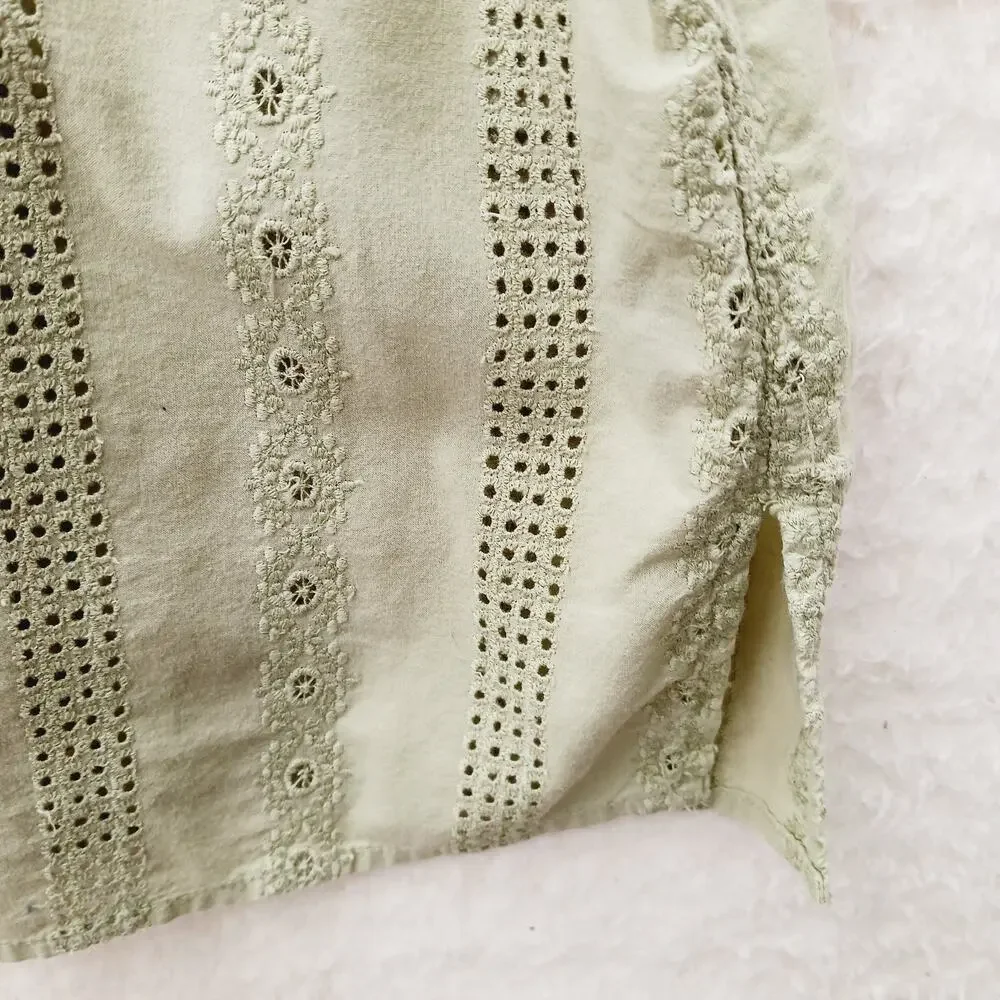 Blouse Celery Embroidered Cottagecore Peasant Boho Eyelet Romantic Floral Sz 2X - Picture 6 of 9